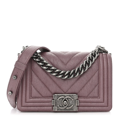 Chanel Metallic Caviar Chevron Quilted Small Boy Flap Dark Pink 1 of 10