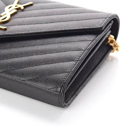 Saint Laurent Grain De Poudre Matelasse Chevron Monogram Chain Wallet Black 9 of 9