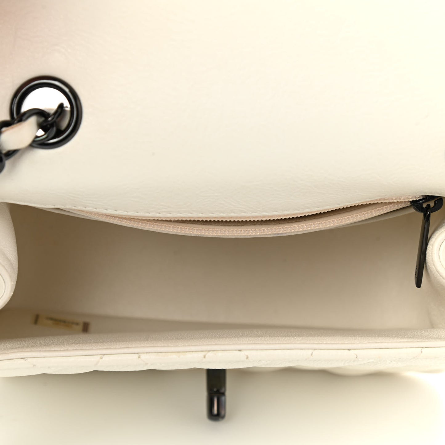 Crumpled Calfskin Quilted Mini Square Flap White