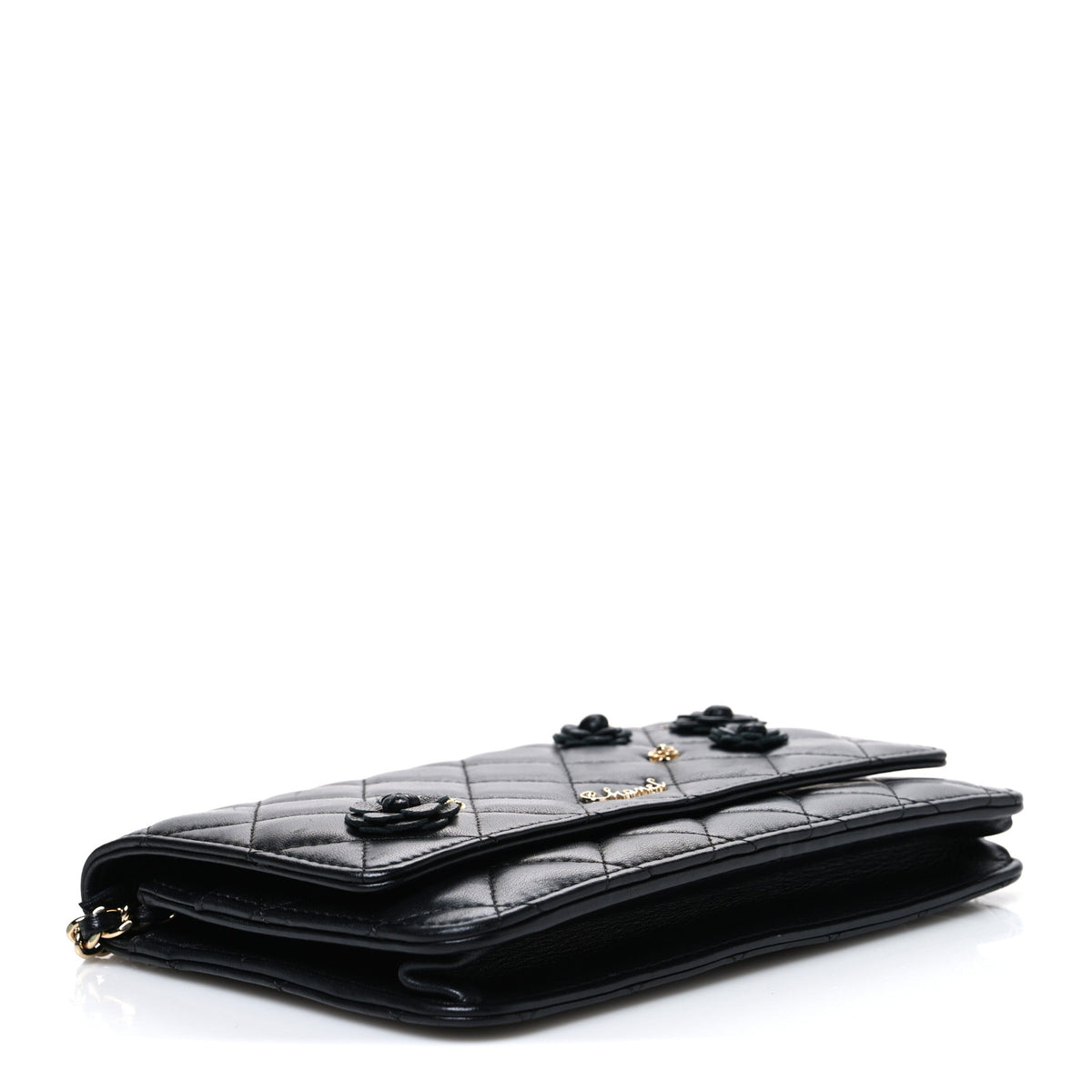 Chanel Lambskin Camellia Wallet on Chain WOC Black 4 of 11