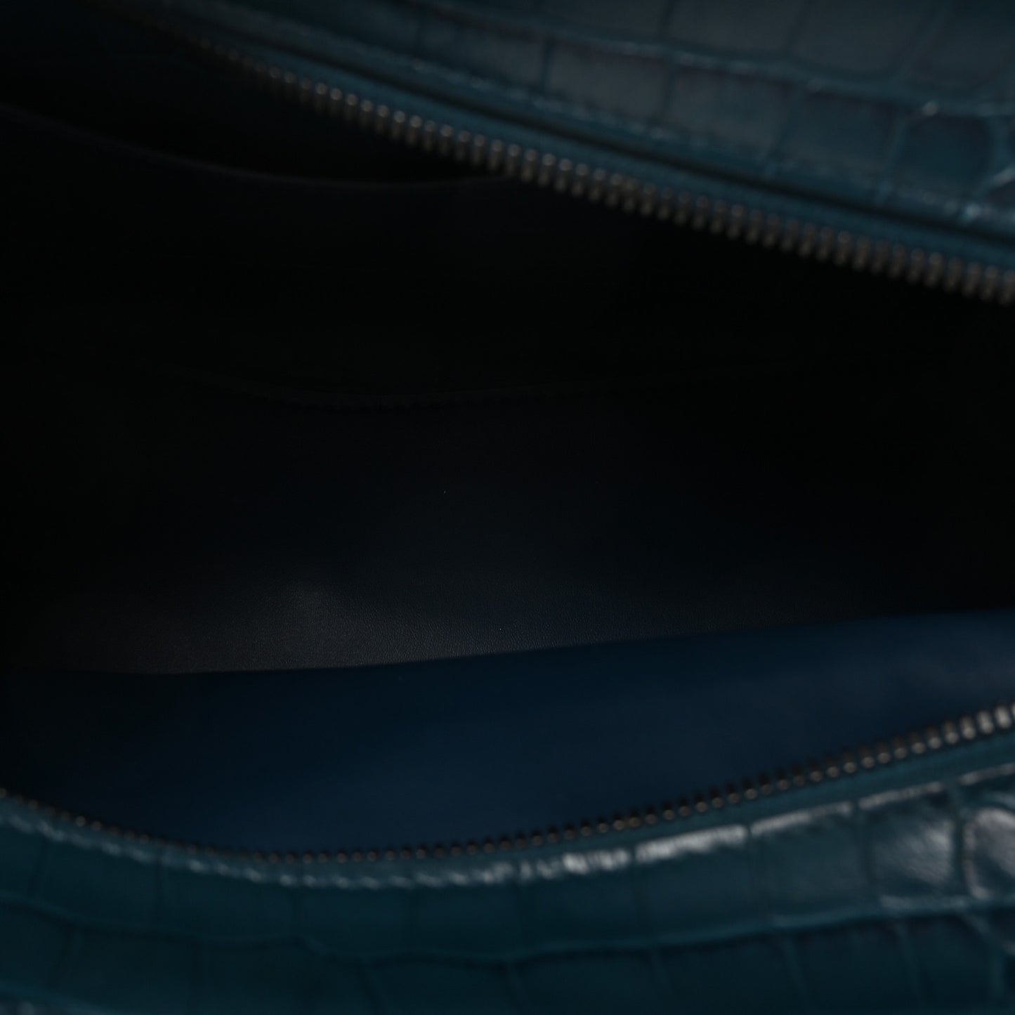 Extra Supple Calfskin Crocodile Embossed Neo Classic Silver Hardware S City Dark Petrol Blue