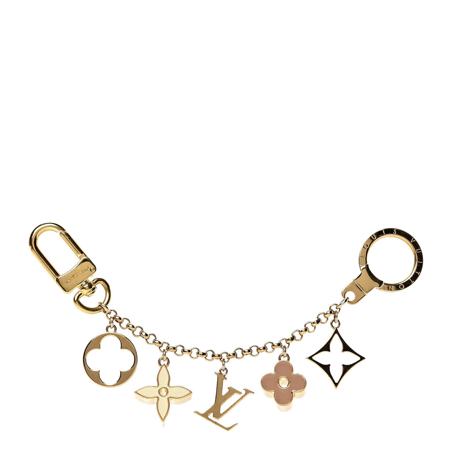 Brass Enamel Fleur De Monogram Bag Charm Chain Gold