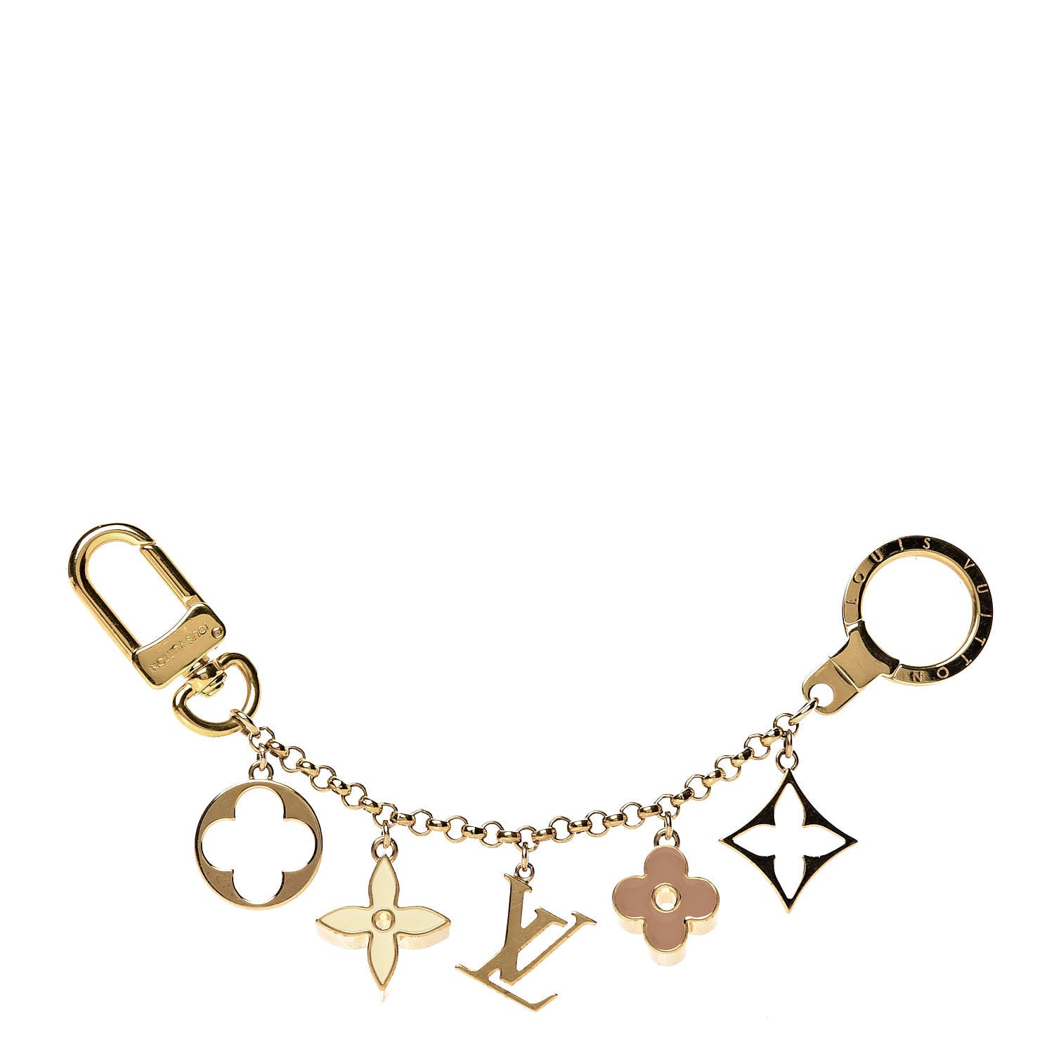 Louis Vuitton Brass Enamel Fleur De Monogram Bag Charm Chain Gold 1 of 3
