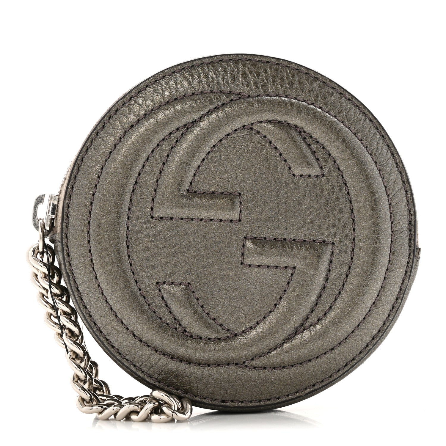Gucci Metallic Pebbled Calfskin Round Coin Purse Sasso 1 of 7
