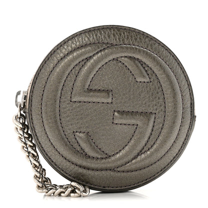Gucci Metallic Pebbled Calfskin Round Coin Purse Sasso 1 of 7