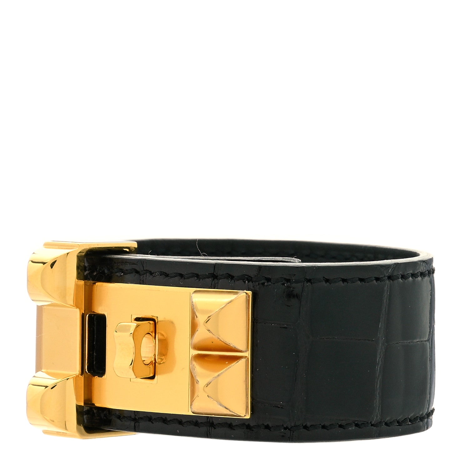 Hermes Shiny Alligator Collier de Chien CDC 24 Bracelet T2 Black 1 of 3