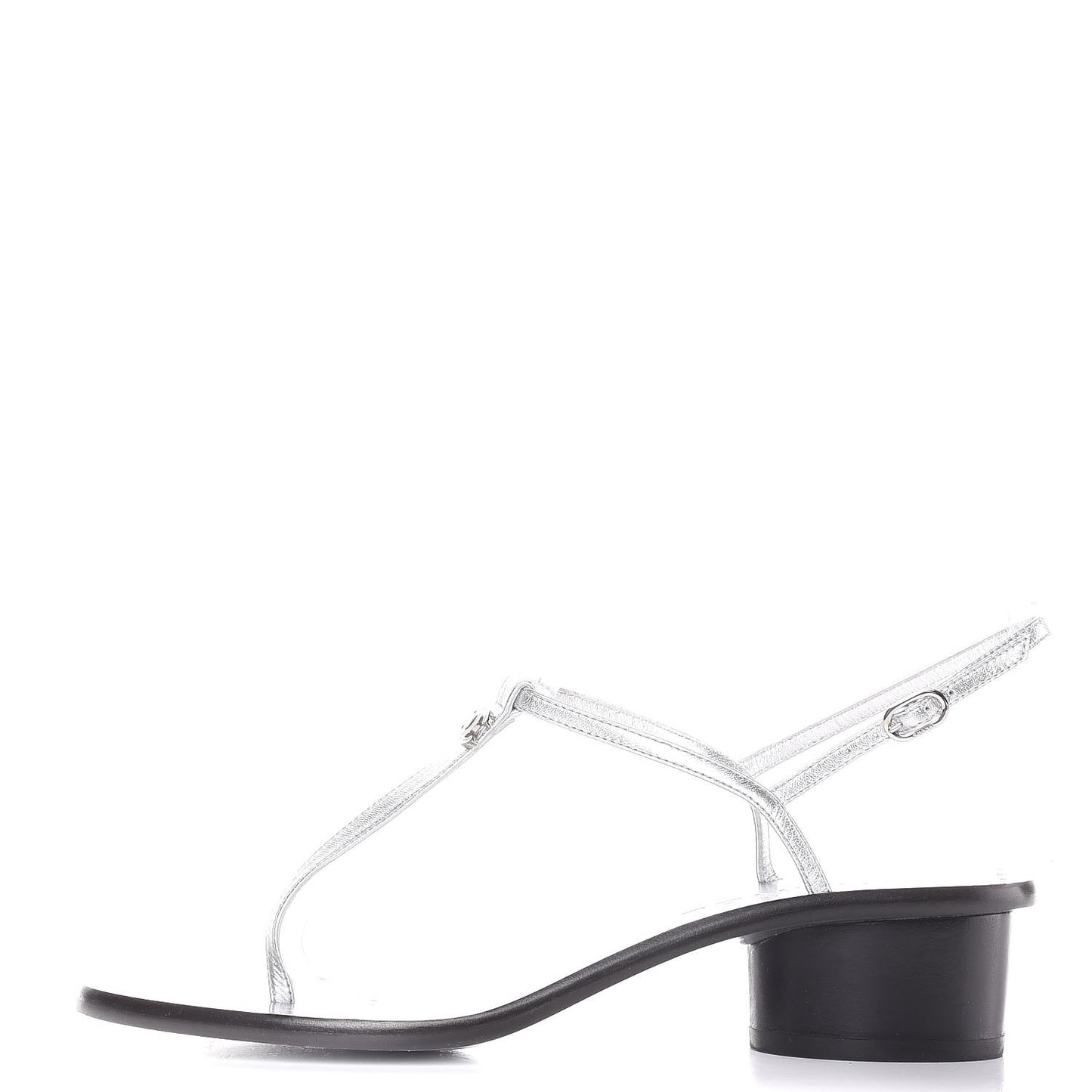 Lambskin CC Thong Sandals 36.5 Silver