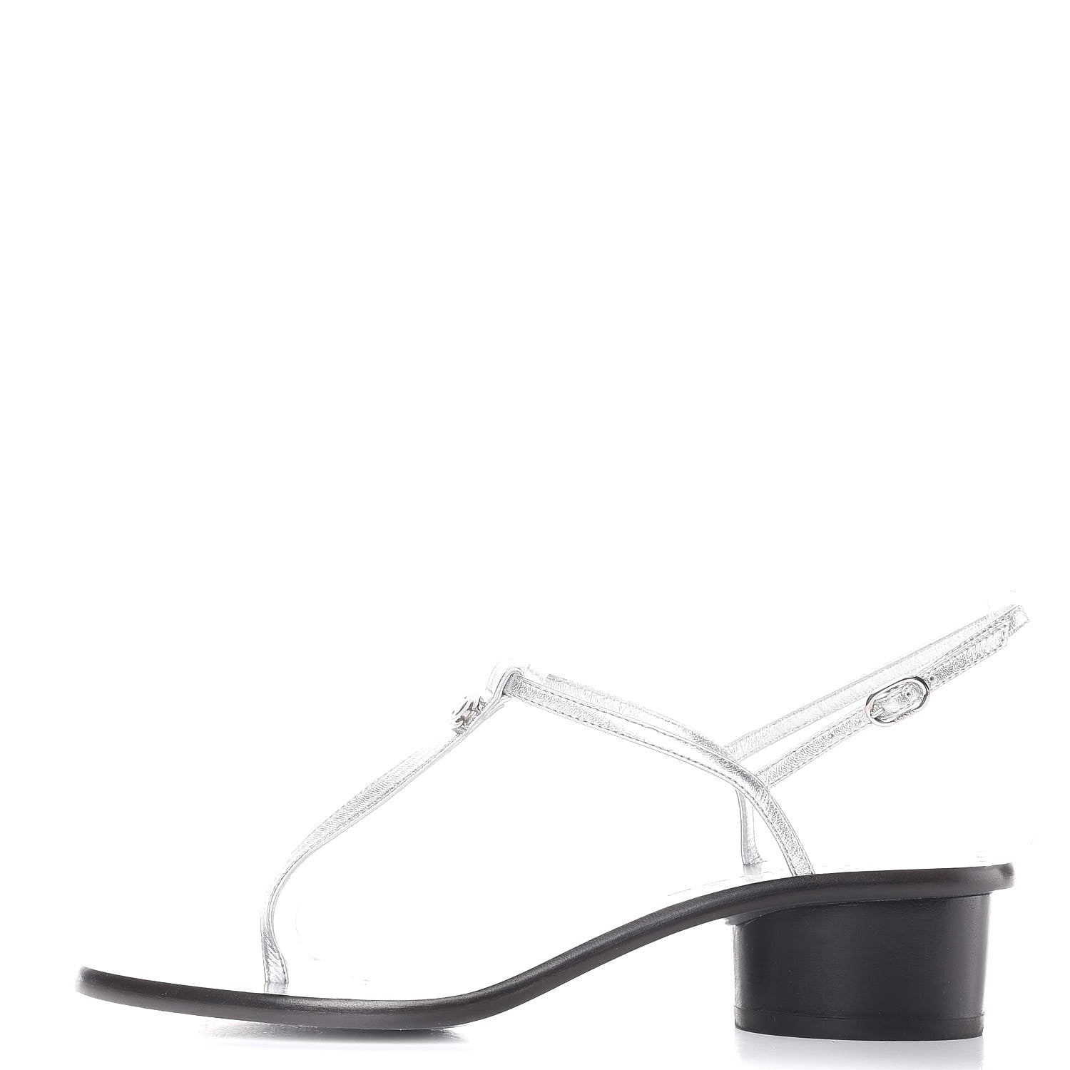 Chanel Lambskin CC Thong Sandals 36.5 Silver 1 of 9