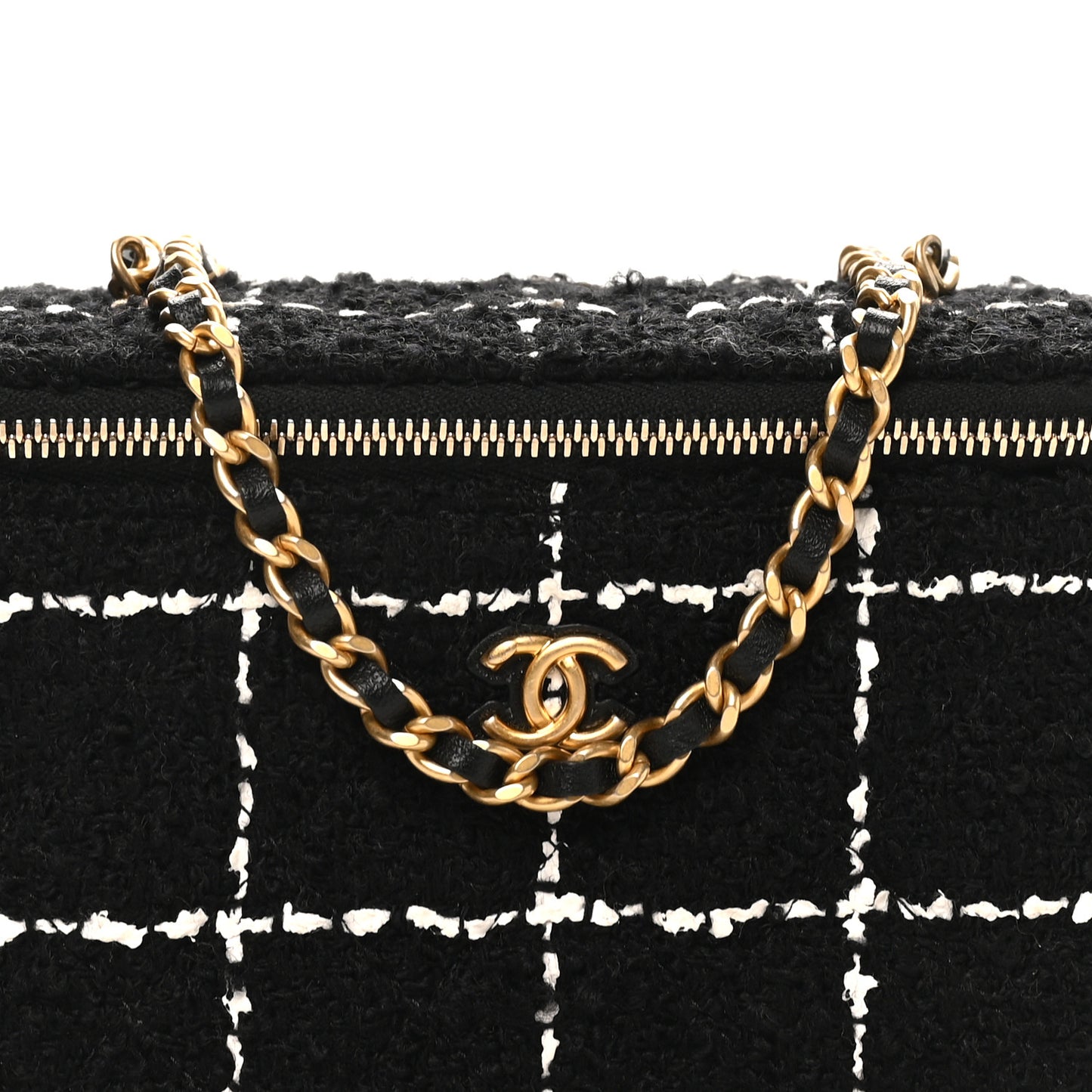 Tweed Pearl Crush Small Vanity Case With Chain Black White
