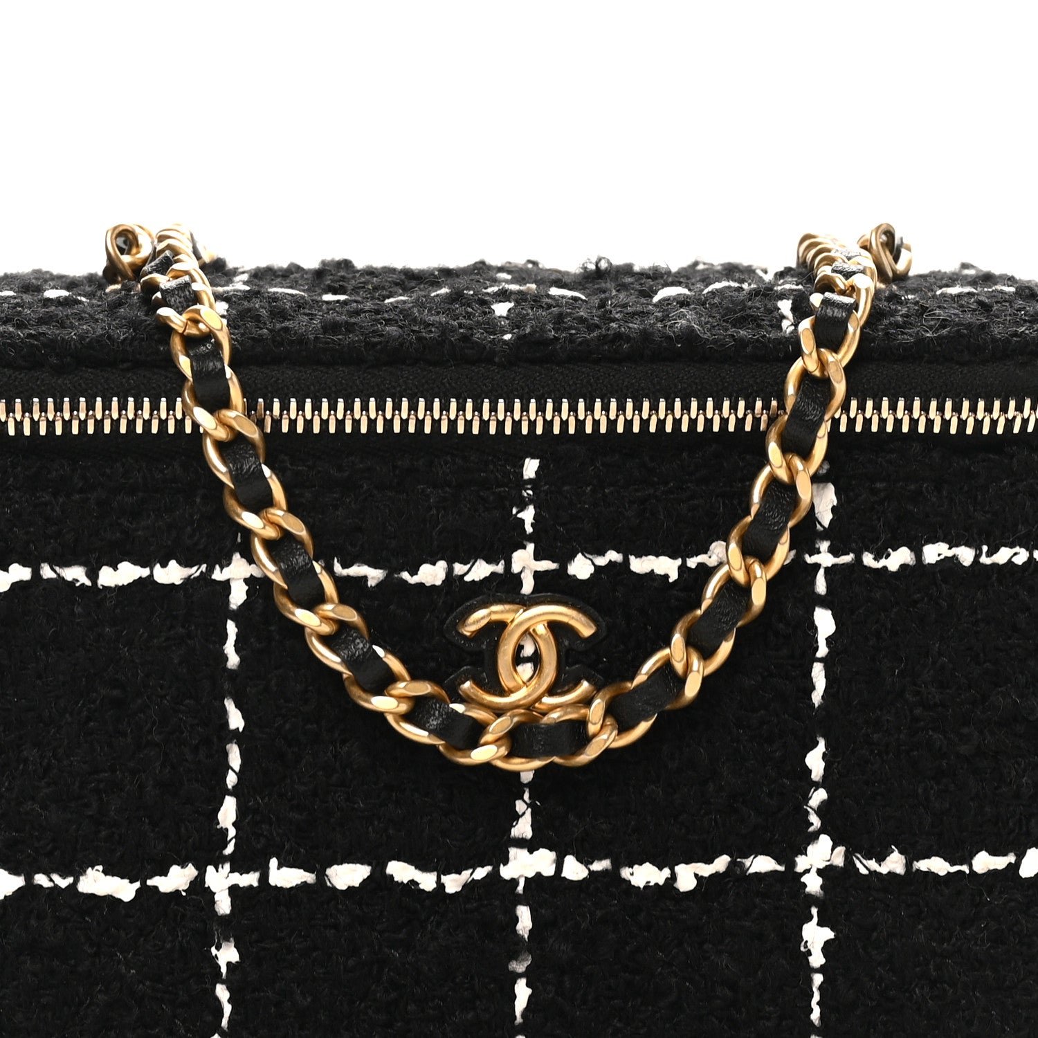 Chanel Tweed Pearl Crush Small Vanity Case With Chain Black White 9 of 12