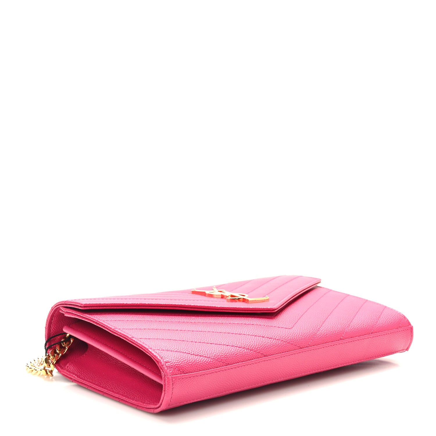 Saint Laurent Grain De Poudre Matelasse Chevron Monogram Chain Wallet Hot Pink 4 of 9