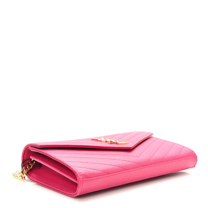 Saint Laurent Grain De Poudre Matelasse Chevron Monogram Chain Wallet Hot Pink 4 of 9