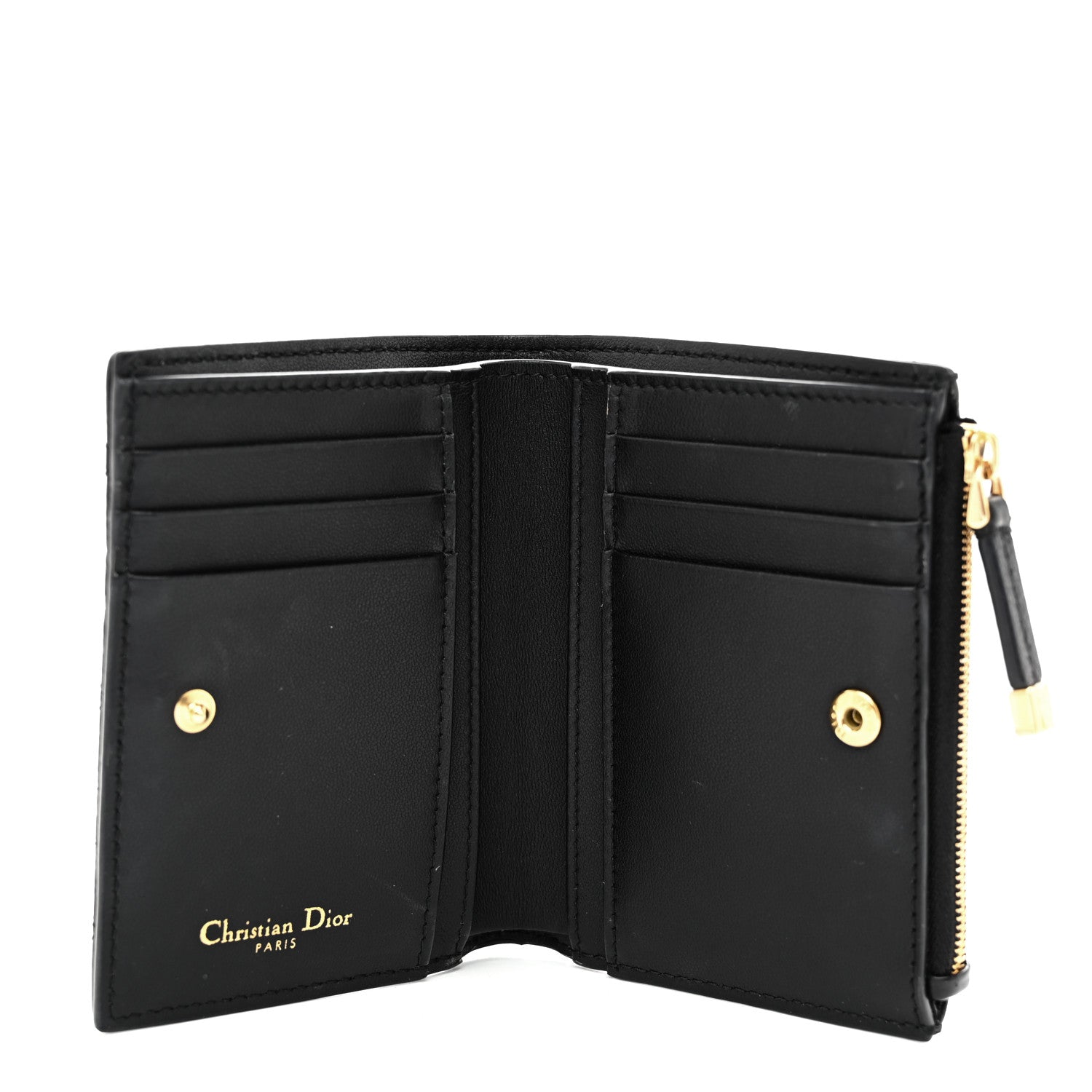 Christian Dior Grained Calfskin Supple Cannage Caro Dahlia Wallet Black 5 of 9