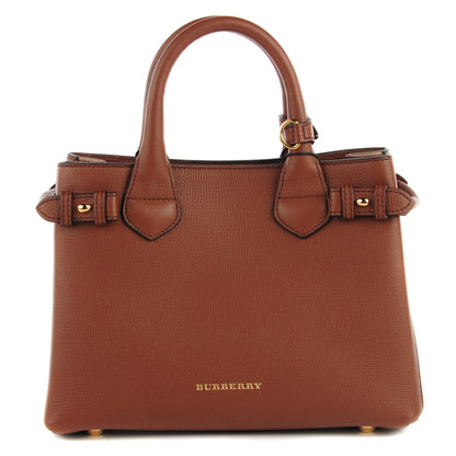 Burberry Grainy Calfskin House Check Small Banner Tote Tan 1 of 8