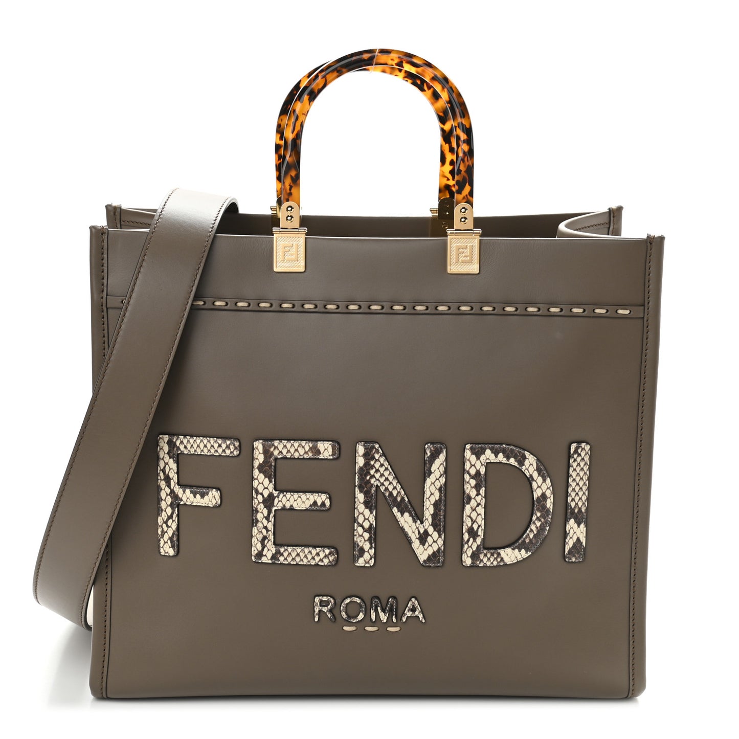 Vitello King Plexiglass Elaphe Python Print Logo Medium Fendi Sunshine Shopper Tote Tartufo Daisy Roccia