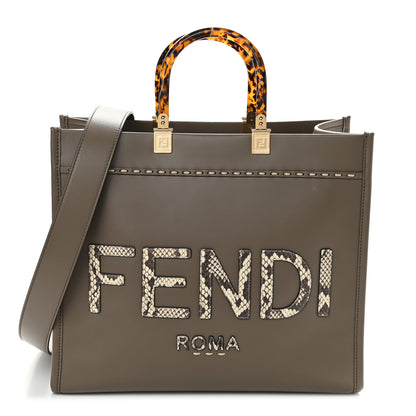 Fendi Vitello King Plexiglass Elaphe Python Print Logo Medium Fendi Sunshine Shopper Tote Tartufo Daisy Roccia 1 of 10