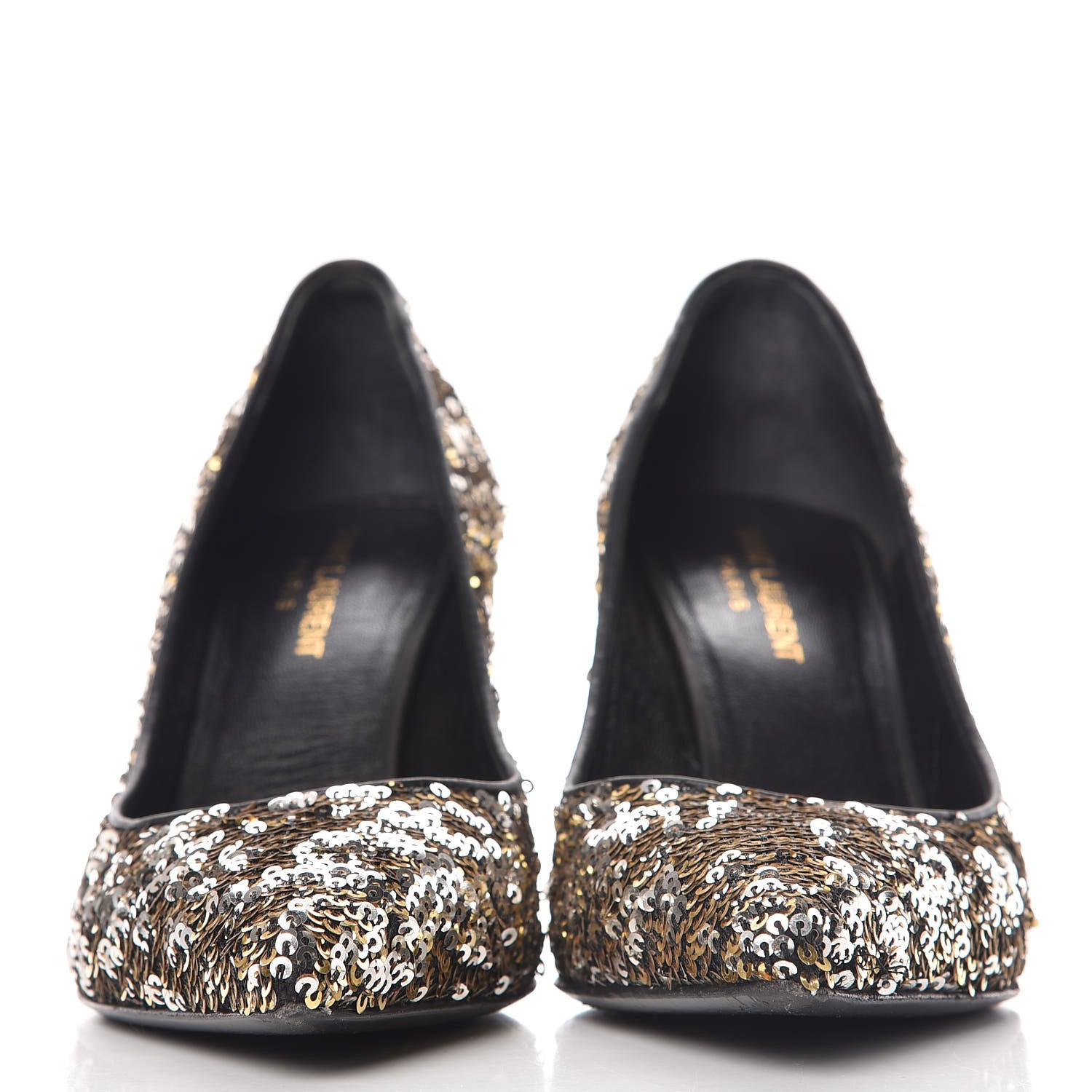 Saint Laurent Sequin Paris 80 Pumps 39 Gold Silver 2 of 16