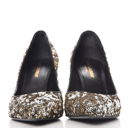 Saint Laurent Sequin Paris 80 Pumps 39 Gold Silver 2 of 16