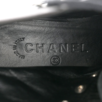 Chanel Metallic Grained Calfskin Patent Cap Toe Combat Short Boots 38.5 Dark Silver 6 of 12