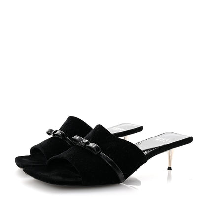 Gucci New Velvet Ashmir Regent Calfskin GG Monogram Square Toe Bow 45mm Slide Sandals 39.5 Black 4 of 10