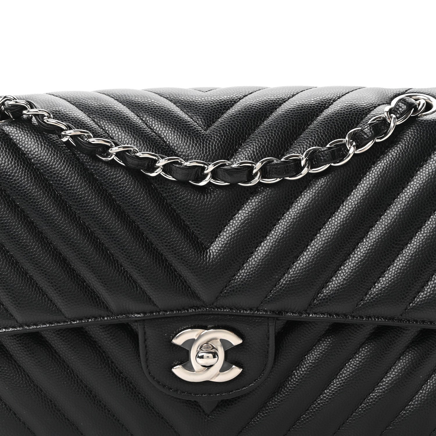 Chanel Caviar Chevron Quilted Medium Double Flap Black 8 of 10
