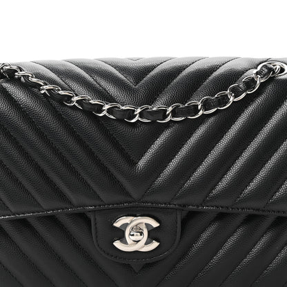 Chanel Caviar Chevron Quilted Medium Double Flap Black 8 of 10