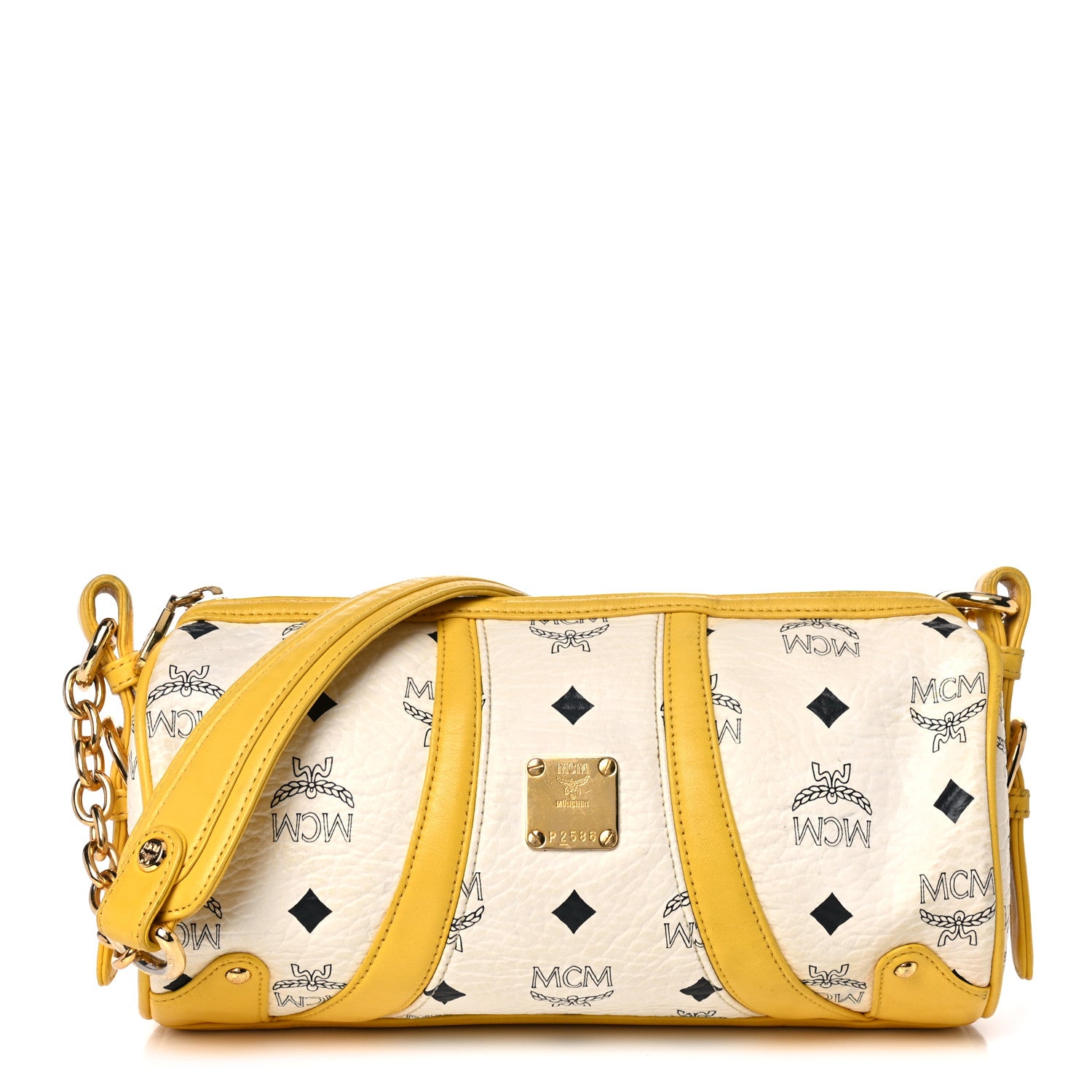 MCM Visetos Barrel Bag White Yellow 1 of 23