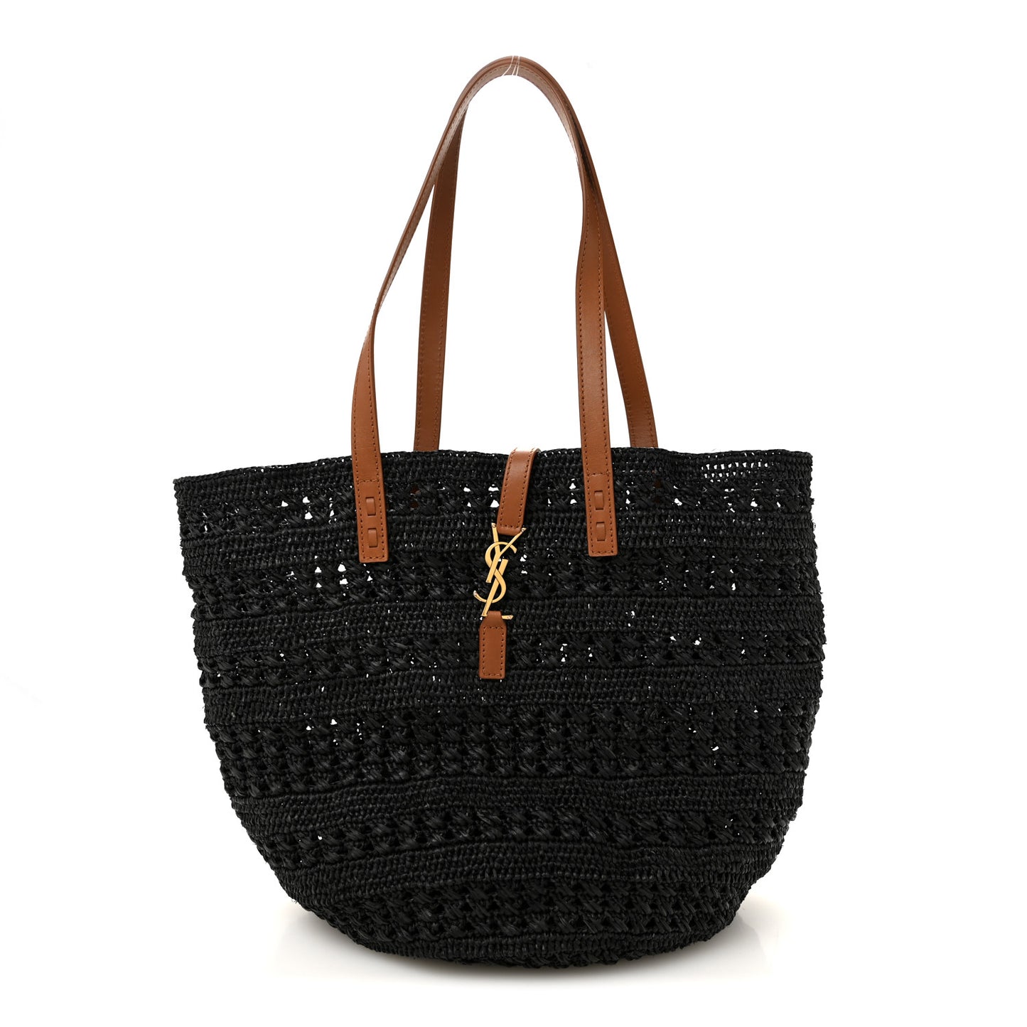 Raffia Calfskin Medium Panier Tote Black