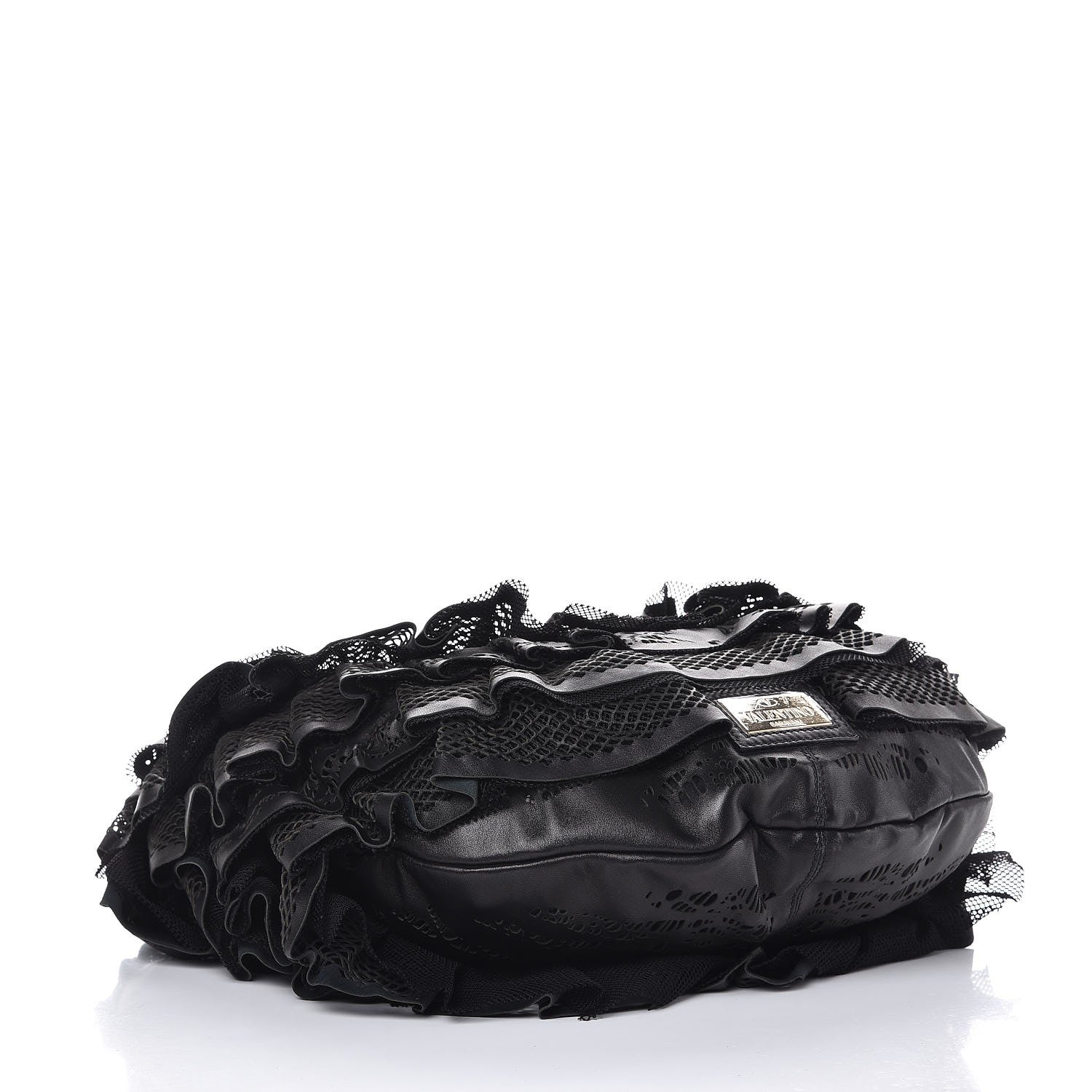 Valentino Garavani Lambskin Mesh Ruffle Hobo Black 4 of 7