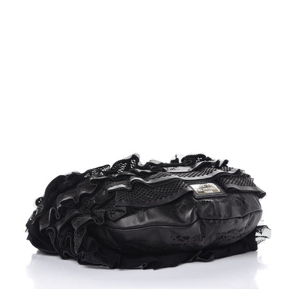 Valentino Garavani Lambskin Mesh Ruffle Hobo Black 4 of 7