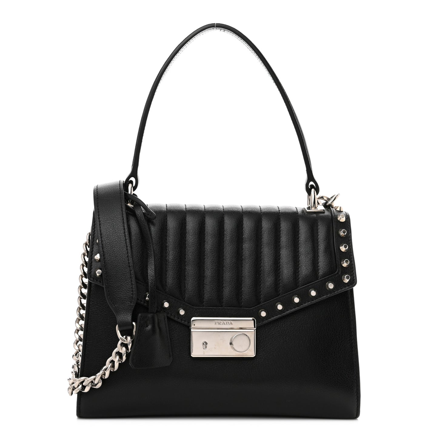 Glace Calfskin Studded Sound Shoulder Bag Black