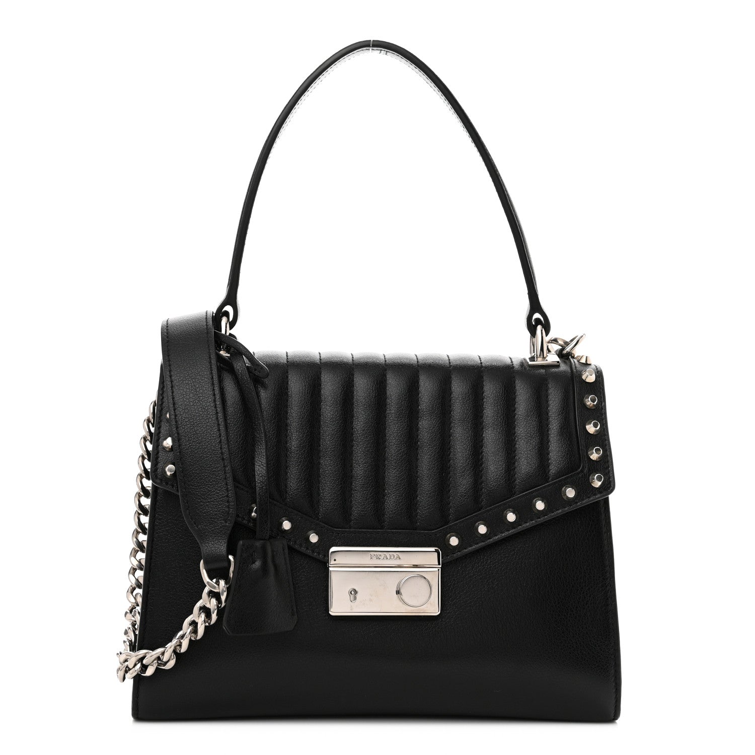 Prada Glace Calfskin Studded Sound Shoulder Bag Black 1 of 8