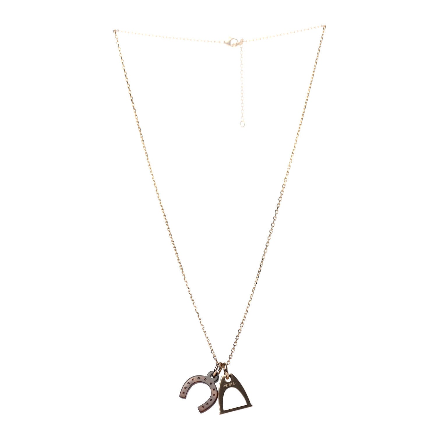 Hermes Permabrass Buffalo Horn Amulette Equestre PM Pendant Necklace Gold 2 of 4