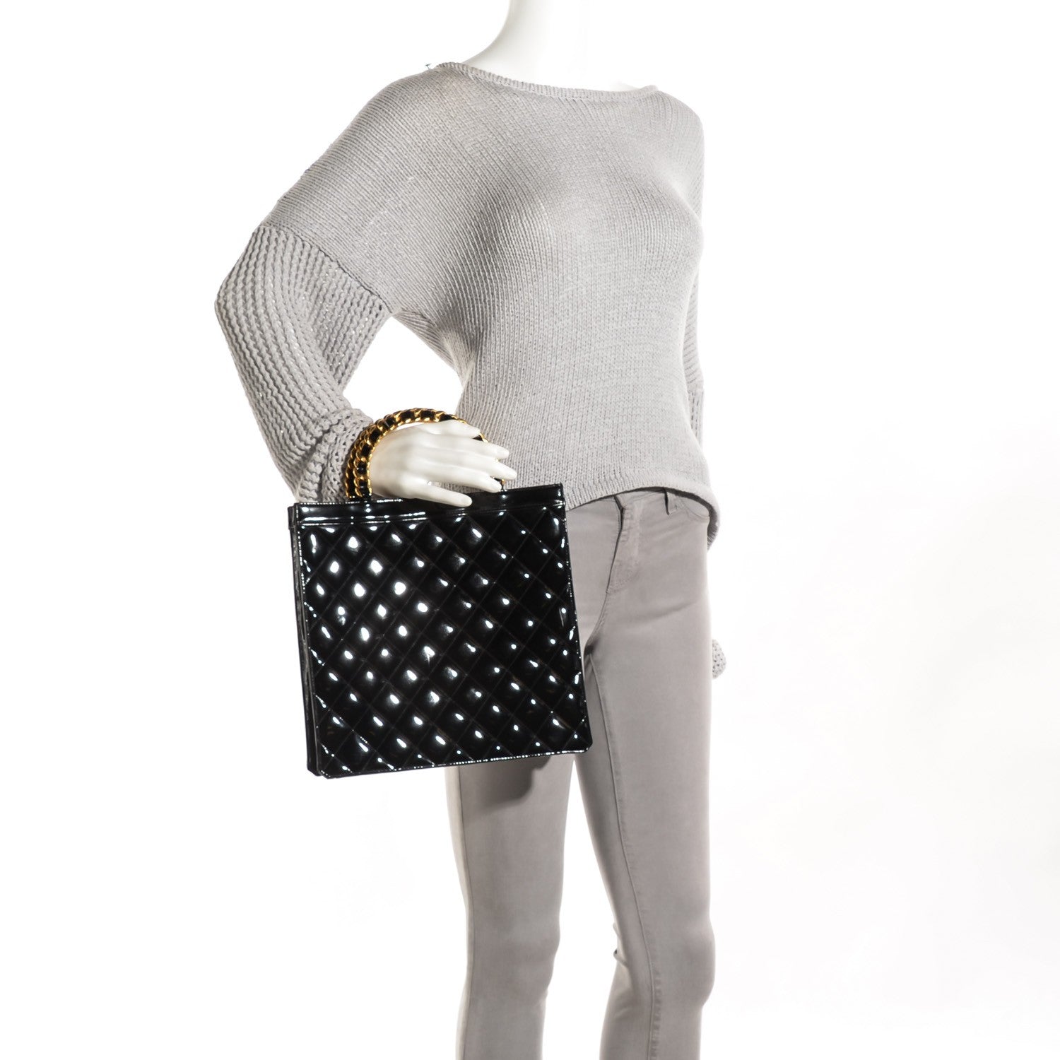 Chanel Patent Quilted Chain Handle Tote Black 2 of 8