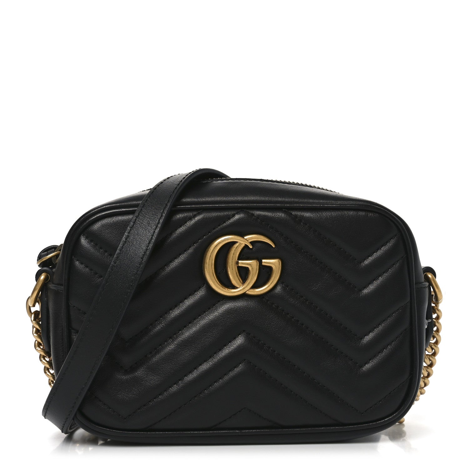 Gucci Calfskin Matelasse Mini GG Marmont Chain Shoulder Bag Black 1 of 10