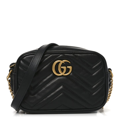 Gucci Calfskin Matelasse Mini GG Marmont Chain Shoulder Bag Black 1 of 10