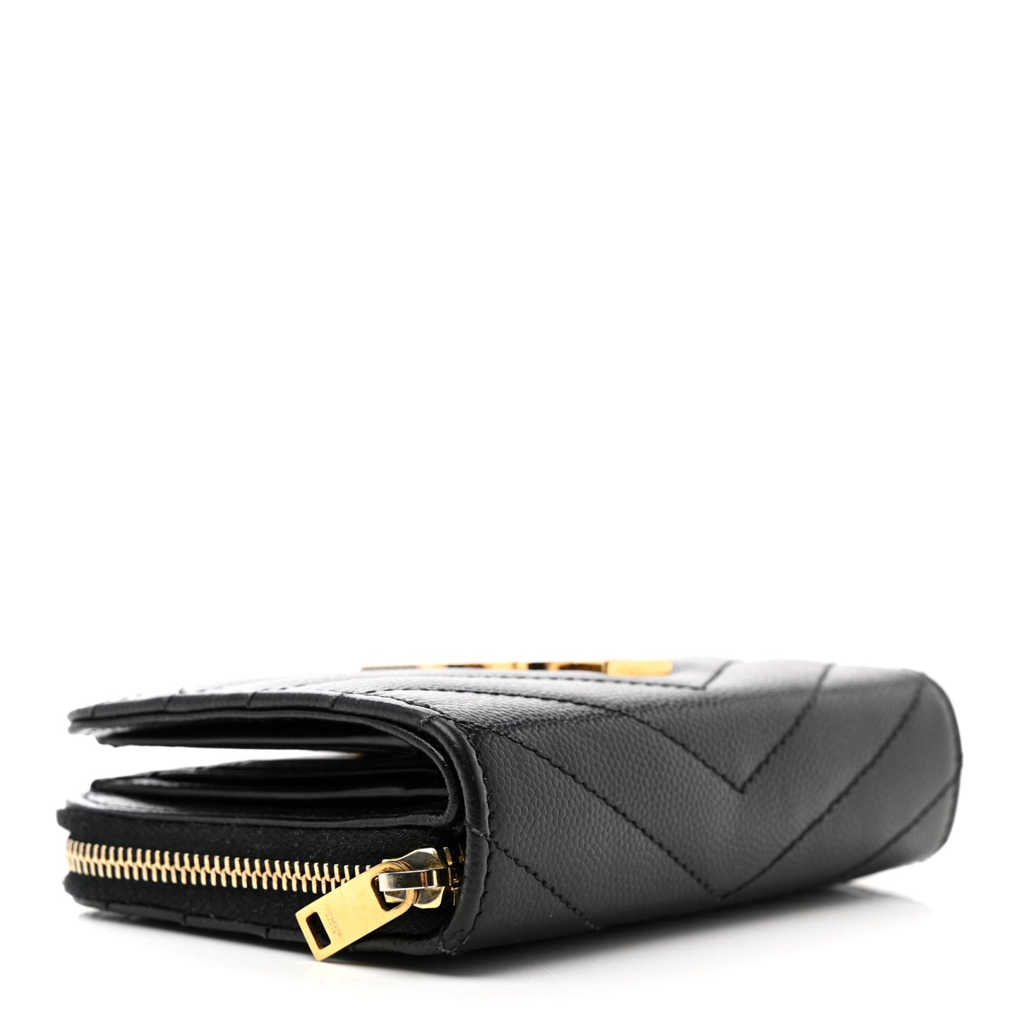 Grain De Poudre Matelasse Chevron Monogram Compact Zip Around Wallet Black