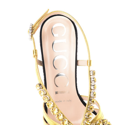Gucci Velvet Nappa Crystal Zephyra Slingback Platform High Heel Sandals 36 Black Gold 6 of 8