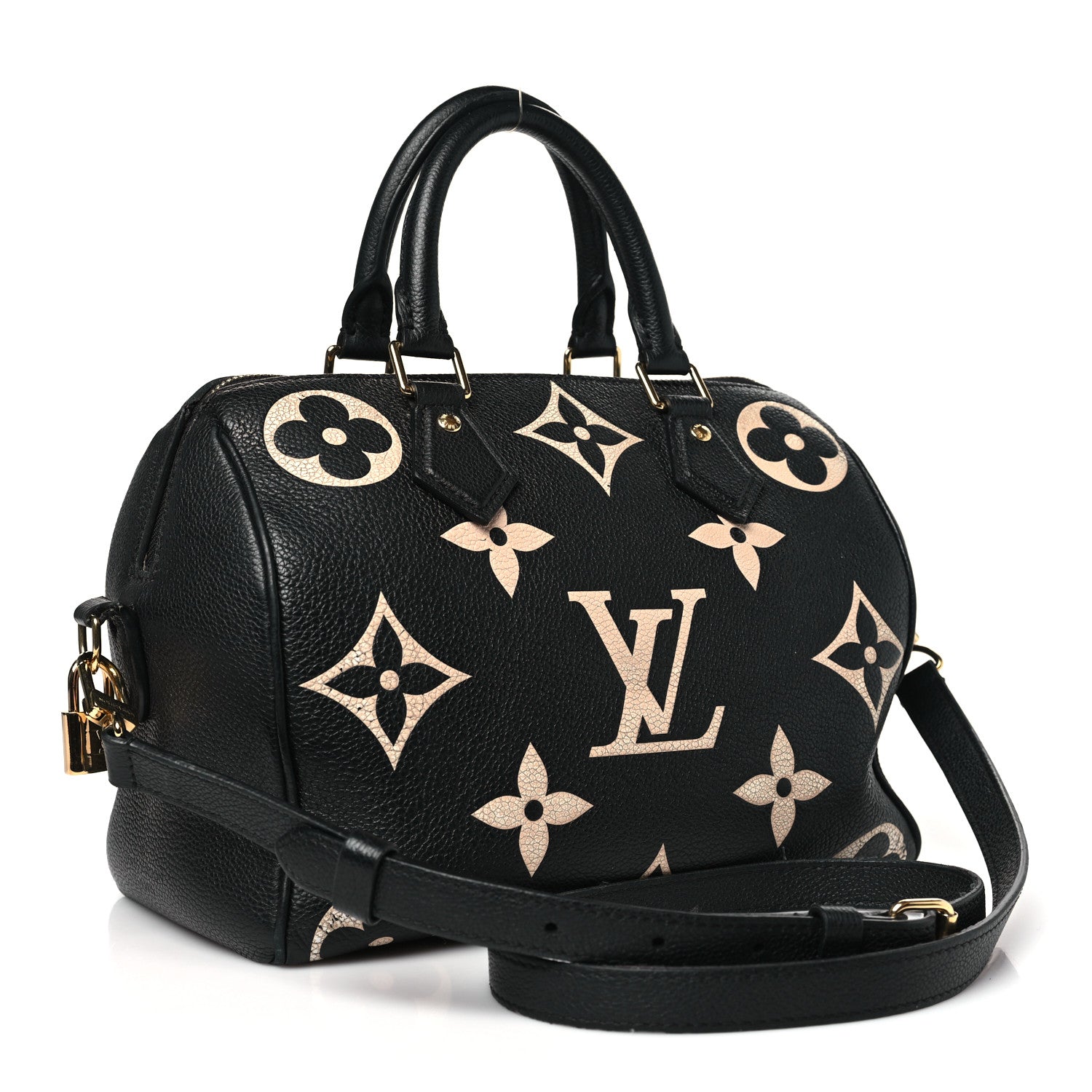 Louis Vuitton Empreinte Monogram Giant Speedy Bandouliere 25 Black Beige 3 of 12