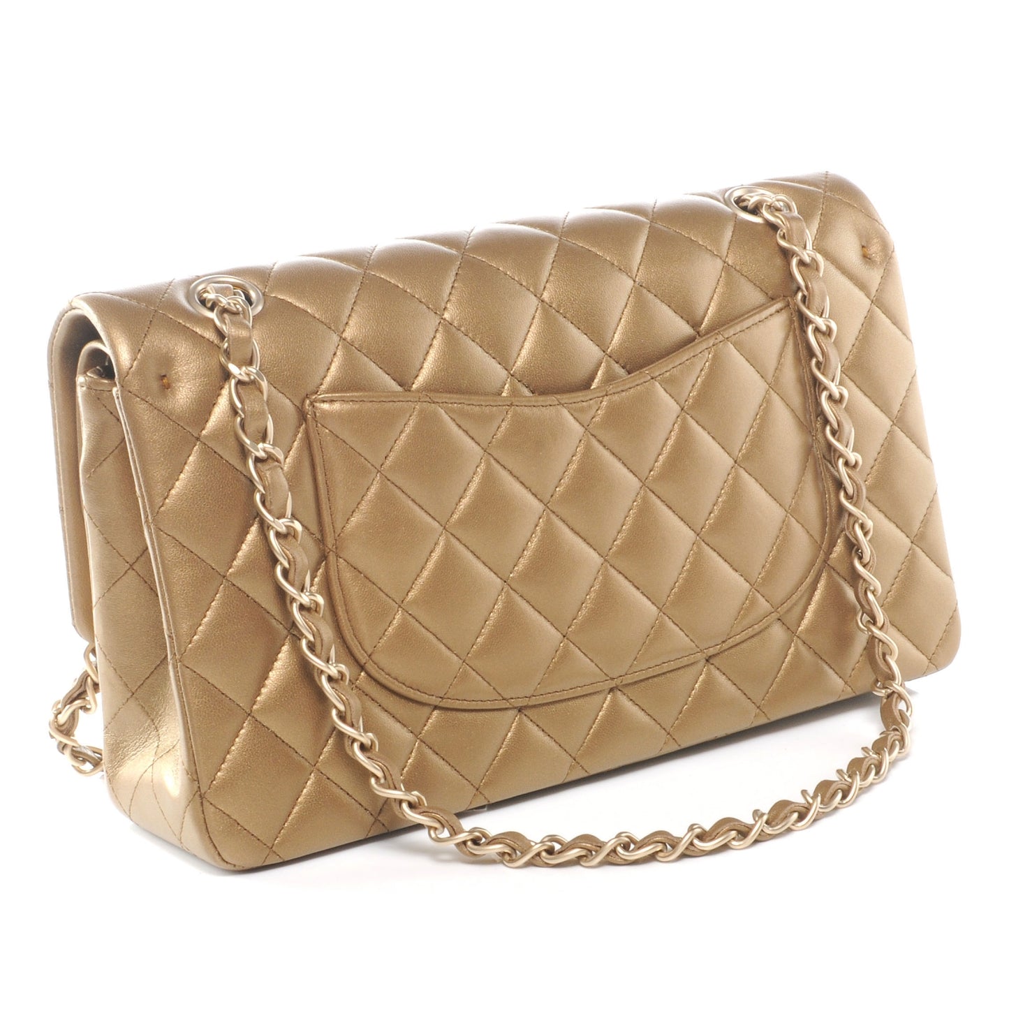 Lambskin Medium Double Flap Metallic Khaki