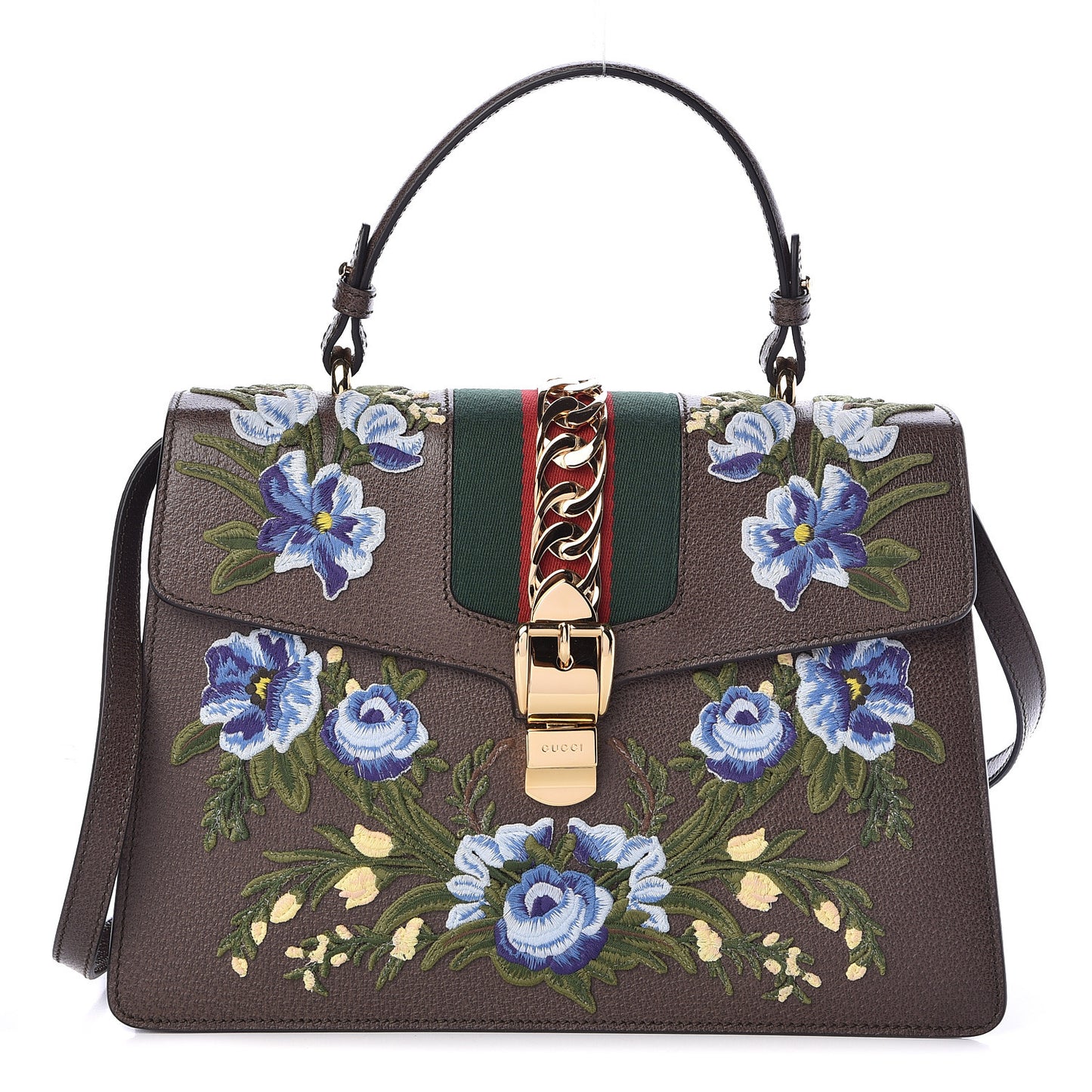 Calfskin Embroidered Medium Sylvie Top Handle Bag New Acero Multicolor