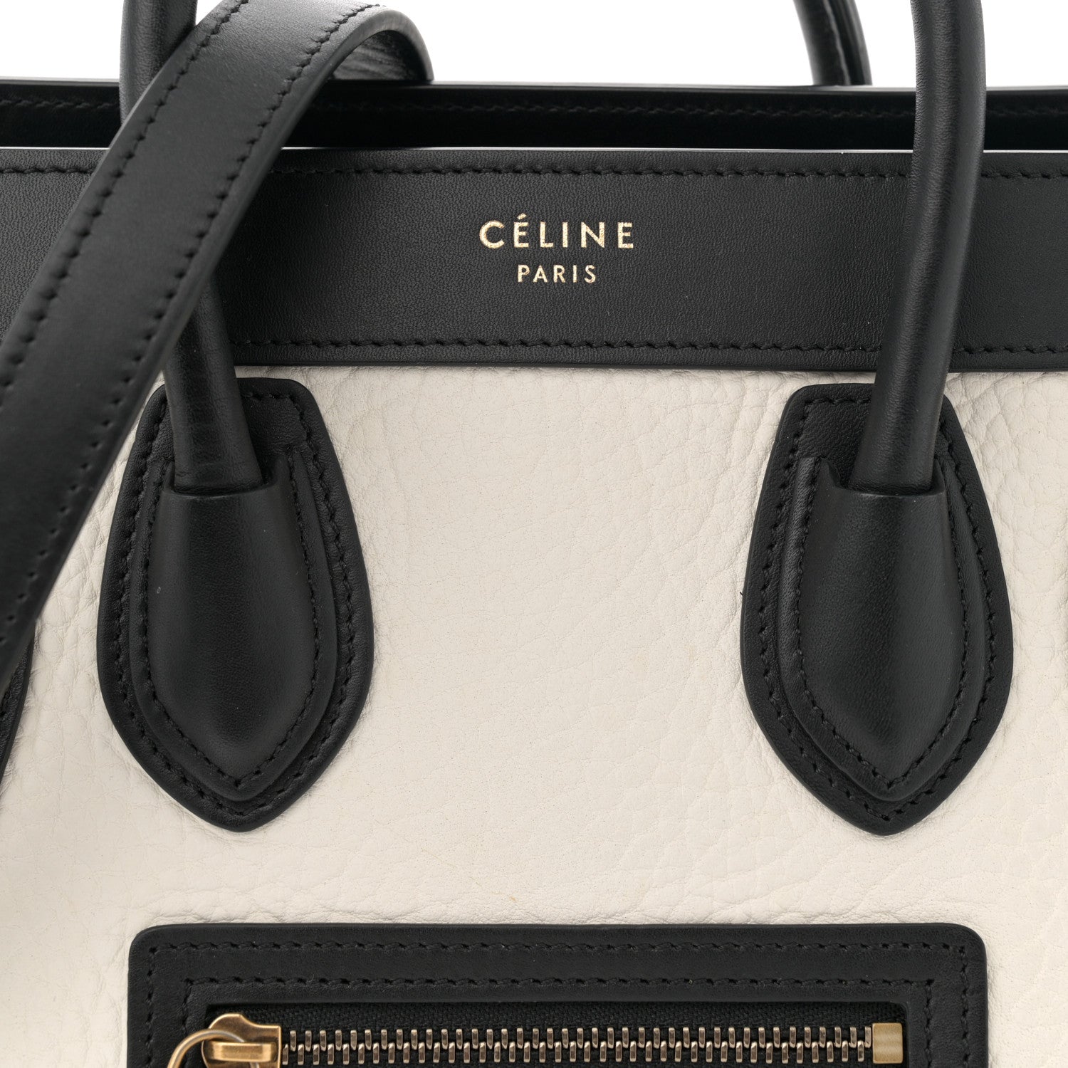 Celine Bullhide Calfskin Nubuck Bi-Color Nano Luggage Black White 7 of 14