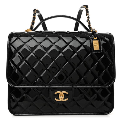 Chanel Patent Quilted Large School Memory Top Handle Flap Black 1 of 10