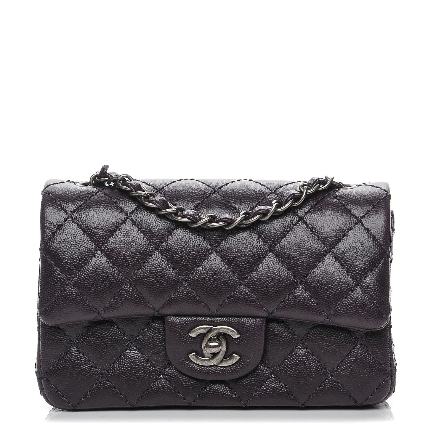Washed Caviar Quilted Mini Rectangular Flap Dark Purple