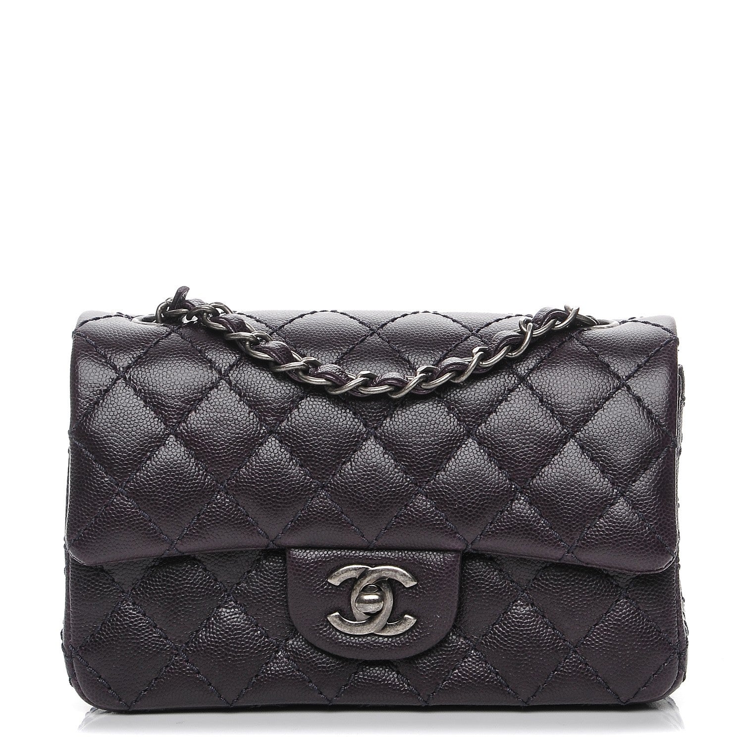 Chanel Washed Caviar Quilted Mini Rectangular Flap Dark Purple 1 of 8