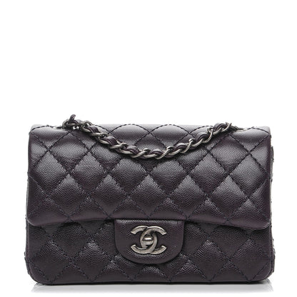 Chanel Washed Caviar Quilted Mini Rectangular Flap Dark Purple 1 of 8