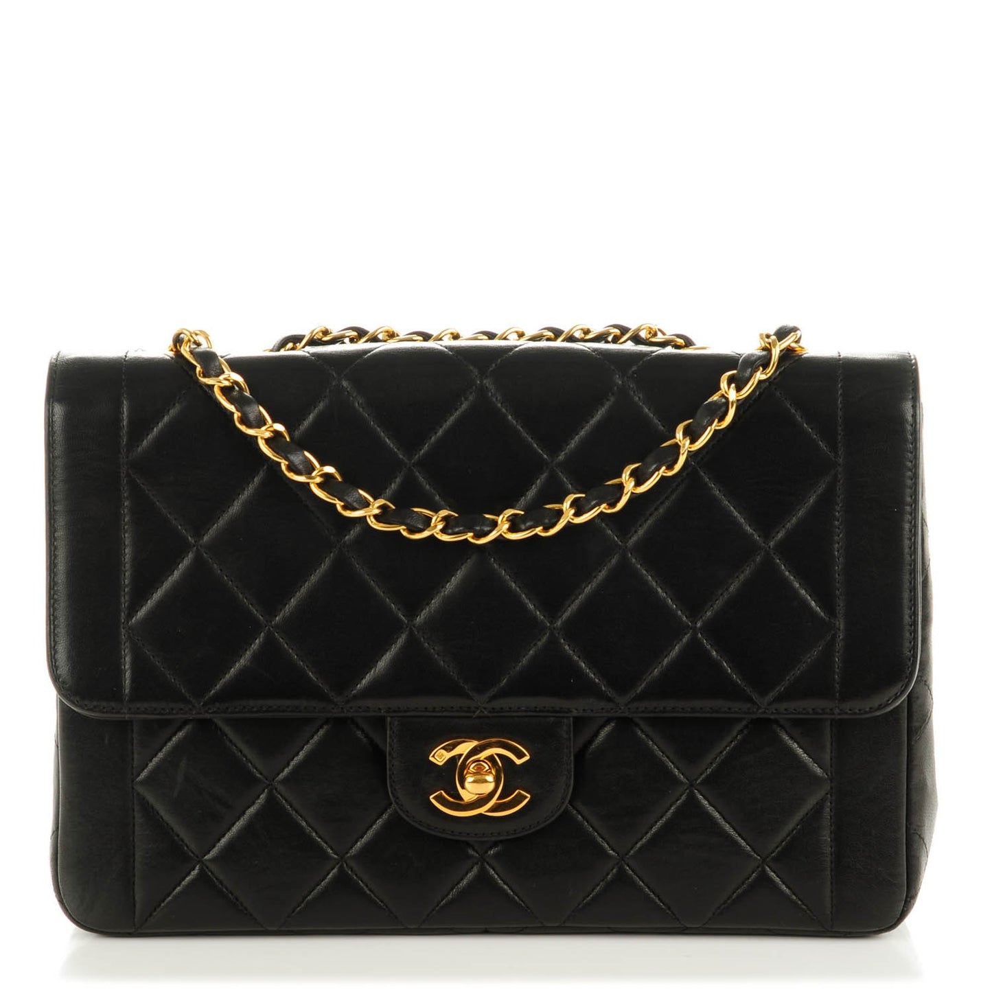 Lambskin Quilted Medium Single Flap Black