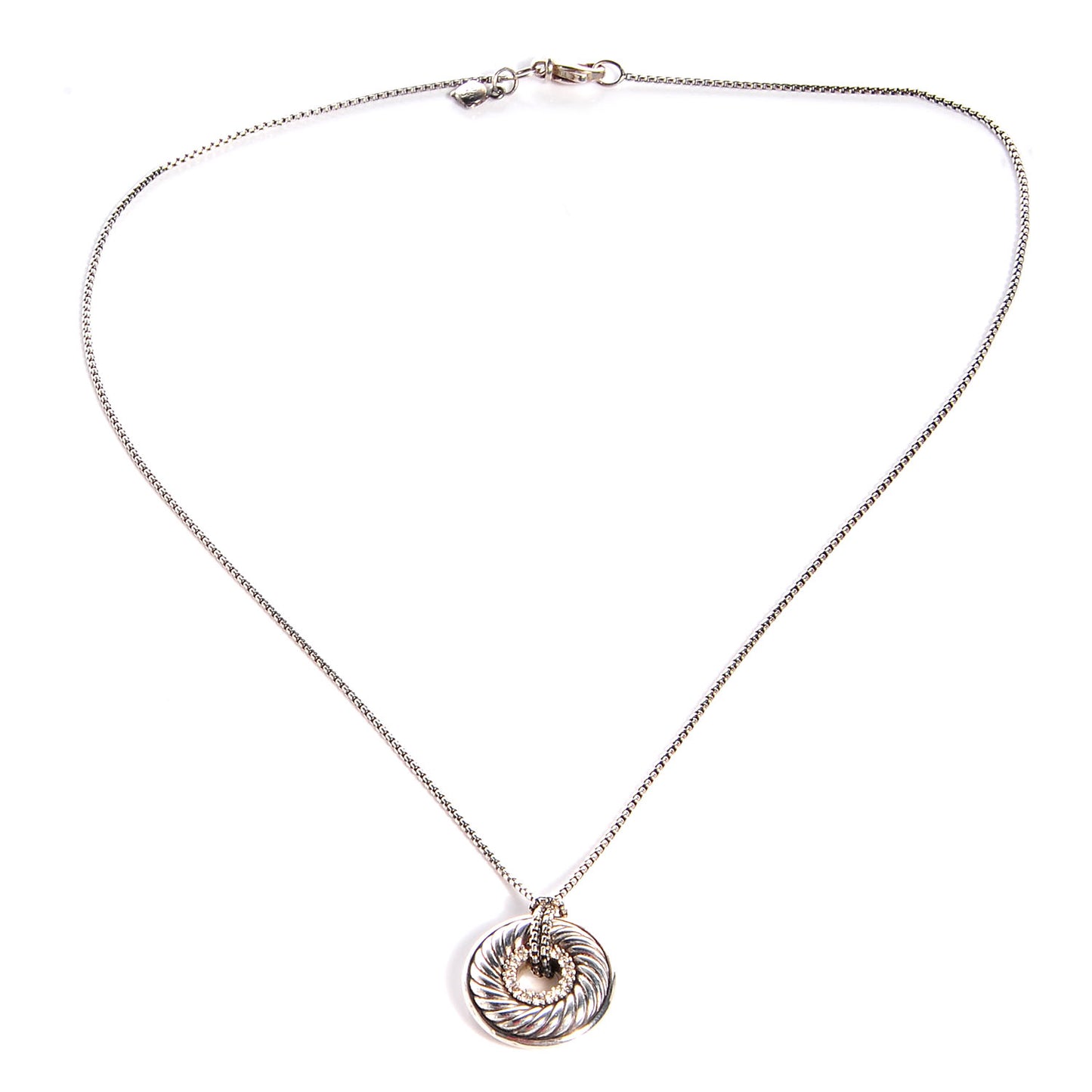 Sterling Silver Diamond Sculpted Cable Disc Necklace