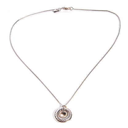 David Yurman Sterling Silver Diamond Sculpted Cable Disc Necklace 1 of 4