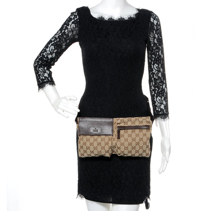 Gucci GG Monogram Web Double Pocket Belt Bag Dark Brown 2 of 10